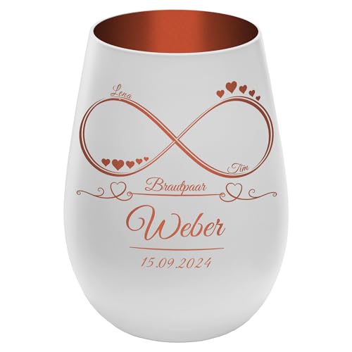 Windlicht mit Gravur ''Unendlichkeit'' - Weiß/Kupfer - Glas Teelichthalter personalisierbar mit Wunschtext - Geschenk zu Valentinstag Hochzeit Verlobung Jahrestag von mtb more energy