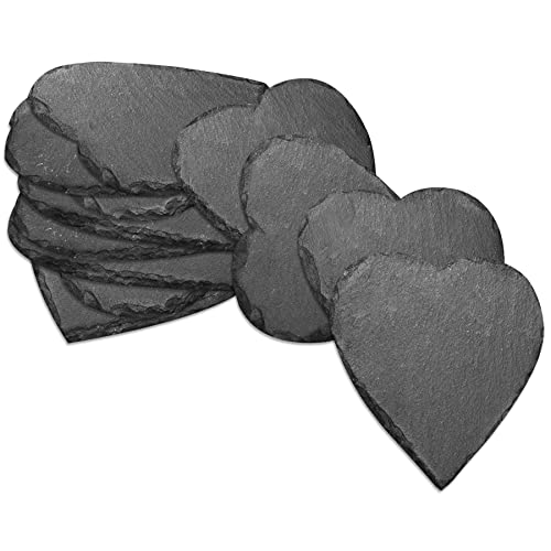 mtb more energy 12er Set Schiefer Schilder Täfelchen - 7 x7 cm - Herzform - zum selbst Beschriften für Garten, Haushalt, Basteln, Geschenke von mtb more energy