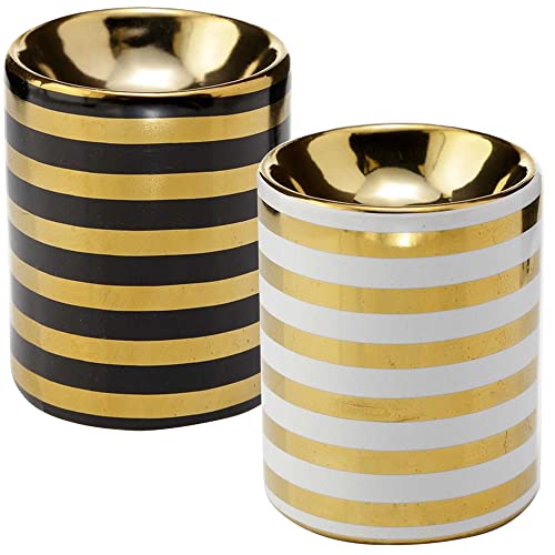 mtb more energy 2er Set Duftlampe Mini ''Modern Stripes'' - Duftlicht Teelichthalter - Gold/weiß + Gold/schwarz - Höhe 9 cm - Deko Style Home Living von mtb more energy