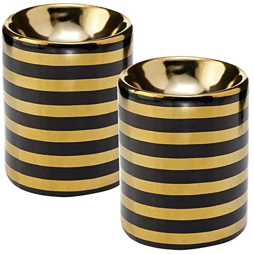 mtb more energy 2er Set Duftlampe Mini ''Modern Stripes'' - Duftlicht Teelichthalter - schwarz/Gold - Höhe 9 cm - Deko Style Home Living von mtb more energy