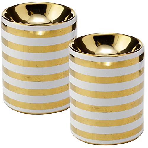 mtb more energy 2er Set Duftlampe Mini ''Modern Stripes'' - Duftlicht Teelichthalter - weiß/Gold - Höhe 9 cm - Deko Style Home Living von mtb more energy