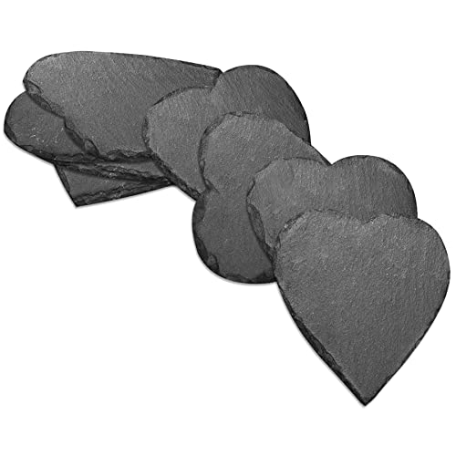 mtb more energy 8er Set Schiefer Schilder Täfelchen - 7 x7 cm - Herzform - zum selbst Beschriften für Garten, Haushalt, Basteln, Geschenke von mtb more energy