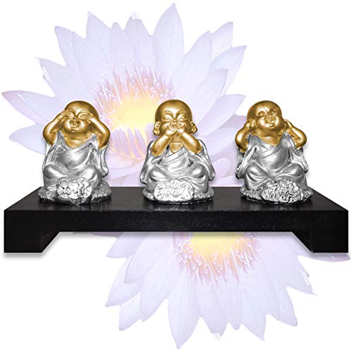 mtb more energy Buddha Figuren ''Nichts Hören, Nichts sehen, Nichts Sagen'' - 3 Baby-Mönche auf Podest - 9x20x7cm - Dekoration Wohnen Geschenk von mtb more energy