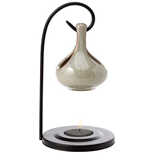mtb more energy Deko Duftlampe ''Teardrop'' aus Metall mit hängender Keramikschale - grau - Höhe 19 cm - Dekoration Duftlicht Aromalampe Teelichthalter von mtb more energy