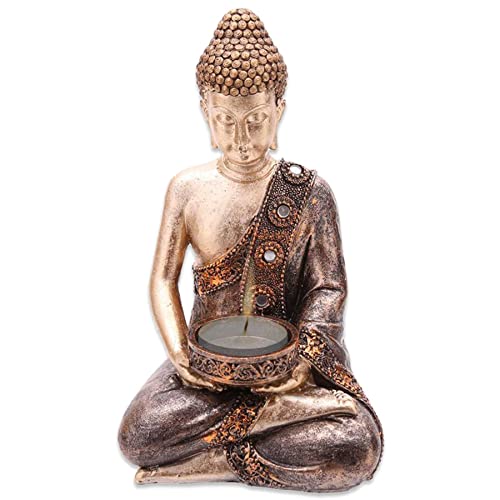 mtb more energy Deko Teelichthalter ''Golden Buddha'' - sitzender Thai Buddha mit Opferschale - Höhe ca 19 cm - Dekoration Meditation Statue mtb more energy Deko Teelichthalter ''Golden Buddha'' - sitzender Thai Buddha mit Opferschale - Höhe ca 19 cm - Dekoration Meditation Statue von mtb more energy
