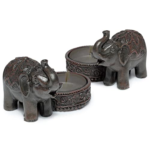 Deko Teelichthalter Set ''Little Elephant'' - 2X Elefant Kerzenhalter - Holzeffekt - Höhe ca 7 cm - Dekoration Figur Geschenk von mtb more energy