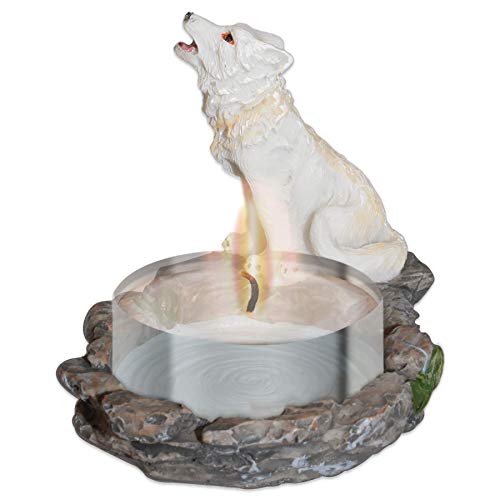 Deko Teelichthalter ''White Wolve'' -Wolf Kerzenhalter - Variante 2 - Höhe 8 cm - Fantasy Figur Dekoration von mtb more energy