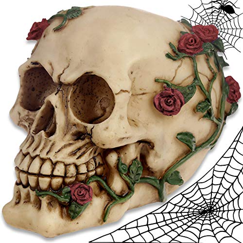 mtb more energy Deko Totenkopf ''Head of Roses'' - rote Rosen - Totenschädel Figur Dekoration von mtb more energy