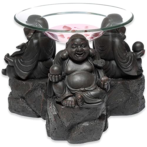 mtb more energy Duftlampe ''Happy Chinese Buddha'' - Duftlicht Aromalampe Teelichthalter - Holzeffekt - Höhe 15 cm - Figur Geschenk Deko von mtb more energy