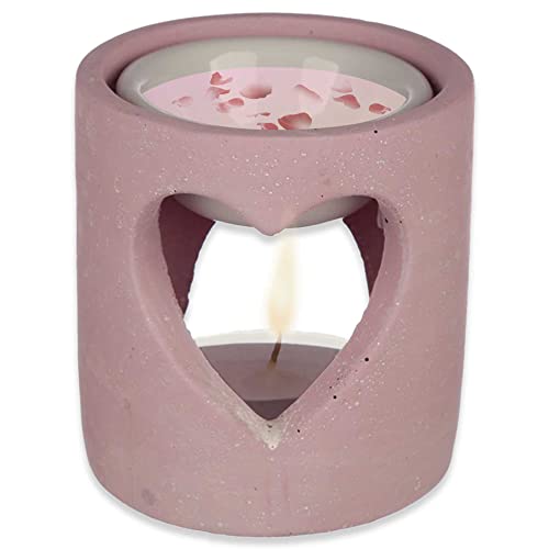 mtb more energy Duftlampe ''Herzenswärmer'' - Duftlicht Teelichthalter Herz - rosa Betonoptik mit Keramikschale - Höhe 10 cm - Deko Style Home Living von mtb more energy