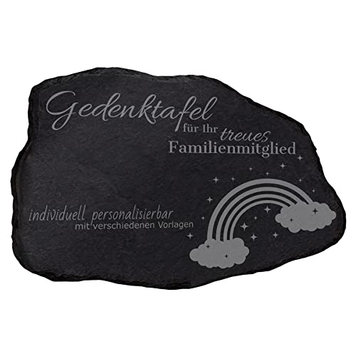 mtb more energy Gedenktafel Grabstein Hund & Katze aus Schiefer mit Gravur | wähle passende Motive und Schriftarten | Naturform 22x15 cm | Grabplatte Haustier von mtb more energy