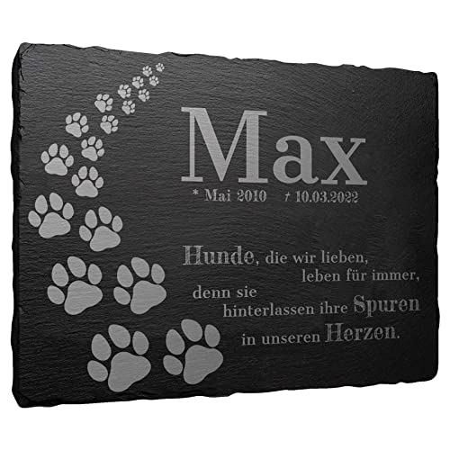 mtb more energy Gedenktafel Grabstein Schiefertafel - Pfotenweg ''Hunde'' - personalisierbar - 20x15 cm - Grabplatte Haustier Hund von mtb more energy