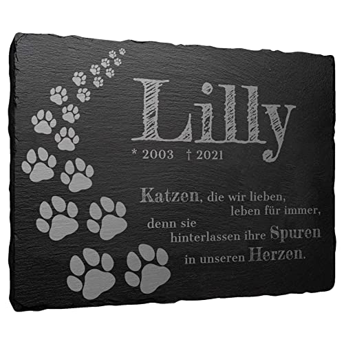 mtb more energy Gedenktafel Grabstein Schiefertafel - Pfotenweg ''Katzen'' - personalisierbar - 20x15 cm - Grabplatte Haustier Katze von mtb more energy