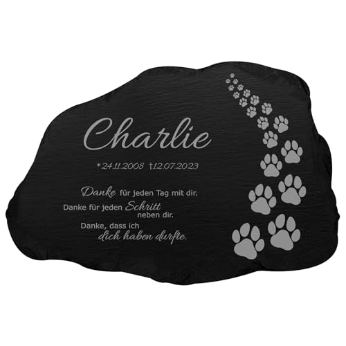 mtb more energy Gedenktafel Grabstein Schiefertafel ''Pfotenweg'' - personalisierbar - auswählbare Gedenk-Sprüche - 33x22cm - Links abfallend - Gravur Gedenkplatte Haustier Hund von mtb more energy