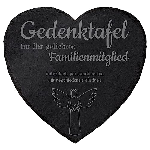 mtb more energy Gedenktafel Grabstein aus Schiefer mit Gravur - wähle passende Motive und Schriftarten - Herz (20 x 20 cm) - Grabplatte Gedenkbild Kondolenzfeier von mtb more energy