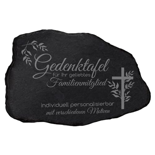 mtb more energy Gedenktafel Grabstein aus Schiefer mit Gravur - wähle passende Motive und Schriftarten - Naturform (22 x 15 cm) - Grabplatte Gedenkbild Kondolenzfeier von mtb more energy