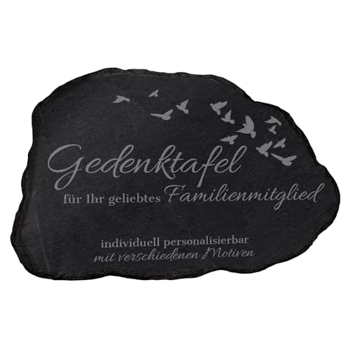 mtb more energy Gedenktafel Grabstein aus Schiefer mit Gravur - wähle passende Motive und Schriftarten - Naturform (33 x 22 cm) - Grabplatte Gedenkbild Kondolenzfeier von mtb more energy