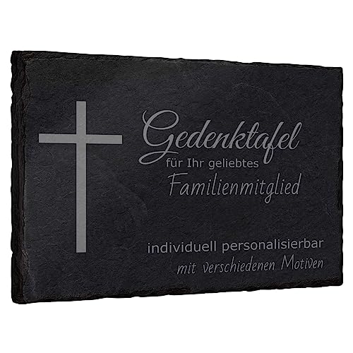mtb more energy Gedenktafel Grabstein aus Schiefer mit Gravur - wähle passende Motive und Schriftarten - Rechteckig (20 x 15 cm) - Grabplatte Gedenkbild Kondolenzfeier von mtb more energy