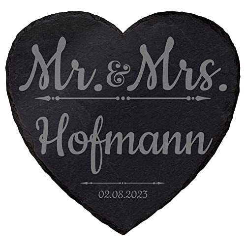 Personalisierbare Schiefertafel Herz ''Mr.& Mrs'' - individuell anpassbar - 25x25 cm - Laser Gravur auf Schieferherz - Hochzeit Geschenk von mtb more energy