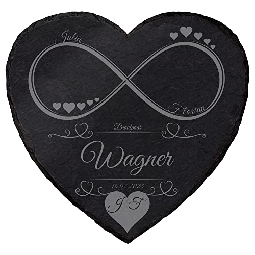 mtb more energy Personalisierbare Schiefertafel Herz ''Unendlichkeit'' - individuell anpassbar - 25x25 cm - Laser Gravur auf Schieferherz - Hochzeit Geschenk von mtb more energy