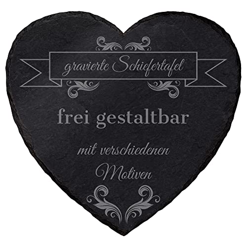 mtb more energy Schiefertafel Schieferplatte personalisierbar mit Gravur - frei gestaltbar für alle Anlässe - Herz (20 x 20 cm) - auswählbare Befestigungsoptionen von mtb more energy