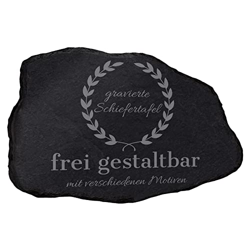 mtb more energy Schiefertafel Schieferplatte personalisierbar mit Gravur - frei gestaltbar für alle Anlässe - Naturform (22 x 15 cm) - auswählbare Befestigungsoptionen von mtb more energy
