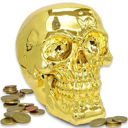 Spardose ''Metal Head'' - Gold-Chrom - Sparbüchse Totenschädel Totenkopf Deko von mtb more energy