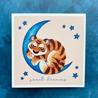 Niedliche Tiger Kunstdruck, 4x4 Kinderzimmer Dekor, Halbmond Kunst, Wand Kunst Druck, Geschenke Für Babyparty, Geschenk, Schlafende Tier von mtnqueststudios