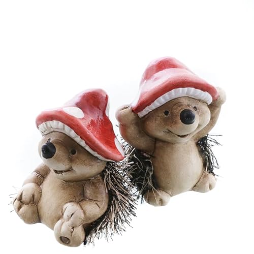 mucHome 2er Set Dekofiguren Igel mit Pilzhut 7,5cm und 13cm Igelfiguren Herbst Herbstdeko (2er Set 7,5cm) von mucHome