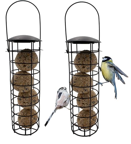 mucHome 2er Set Meisenknödelhalter zum Aufhängen, Futterspender mit Dach für Wildvögel, Futtersäule für Meisenknödel, Eisen, Höhe 31 cm, schwarz von mucHome