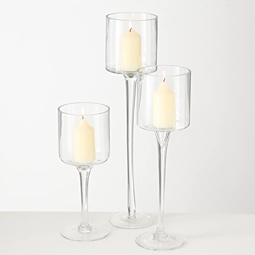 mucHome 3 Stück Kerzenständer, Teelichthalter Windlicht ohne Kerze, Hohe Elegante Gläser, Stilvolle Dekoration, Design-Windlichter, Höhe 30cm, 40cm, 50cm von mucHome