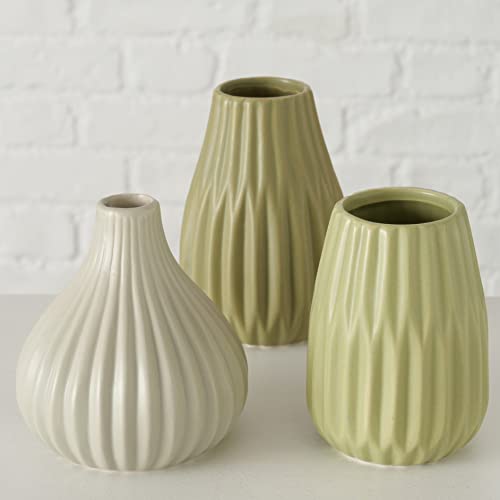 mucHome 3er Set Vasen grün Höhe bis ca. 12cm Dekovasen Blumenvasen Tischvasen Steingut Blumen von mucHome
