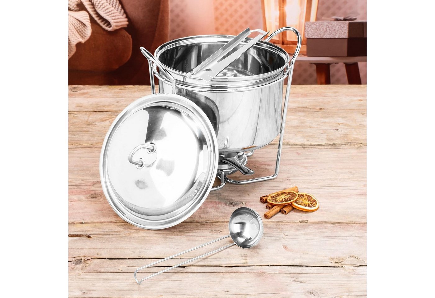 mucHome Bowle-Set Feuerzangenbowlen Set aus Edelstahl 3,5 Liter - 5-teiliges Komplettset von mucHome