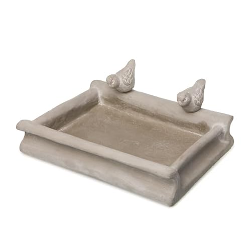 mucHome Garten Vogeltränke massiv für den Balkon oder Gartenbereich Futterstation Wassertränke (Vogeltränke mit 2 Vögeln (lose gepackt) 19,5 x 10 x 26,5cm L) von mucHome