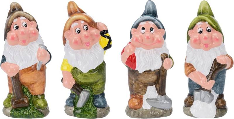 mucHome Gartenzwerg 4er Set Höhe 20cm, wetterfeste Keramik, Zwerge bei der Gartenarbeit von mucHome