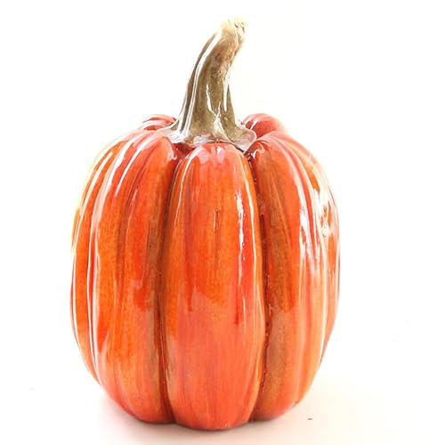 mucHome Großer künstlicher Kürbis aus Keramik Orange oder Grau Zierkürbis Herbstdeko Herbstdekorationen Halloween (Model 2: ⌀22cm; Höhe: 30cm) von mucHome