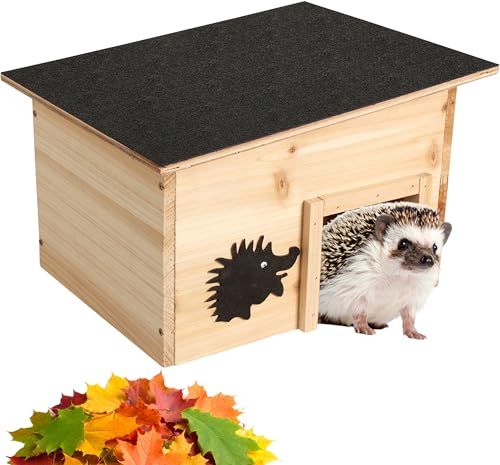 mucHome Igelhaus Winterfest, Bausatz aus Holz, 32x26x20,5 cm wetterbeständiger Unterschlupf mit Trennwand Igelhotel mit Boden (2 Kammern) Unterschlupf im Garten - Igelfutterhaus von mucHome