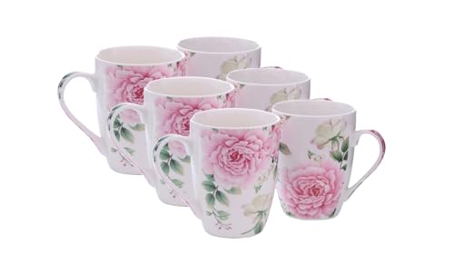 mucHome Kaffeebecher aus Porzellan 250ml Rosen Kaffeetasse Teetasse mit Henkel Tasse (2er Set Kaffeebecher) von mucHome