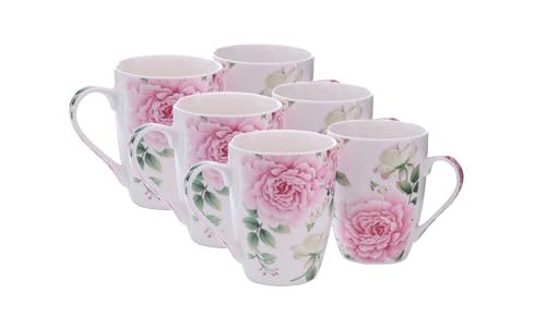 mucHome Kaffeebecher aus Porzellan 250ml Rosen Kaffeetasse Teetasse mit Henkel Tasse (4er Set Kaffeebecher) von mucHome