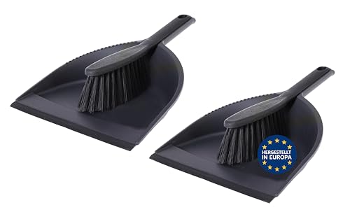 mucHome Kehrschaufel Set in schwarz - Handfeger mit robuste Borsten und Schaufel mit Gummilippe, Kehrblech Kehrset Schaufel Besen Set - Made in Europa (2 Stück) von mucHome