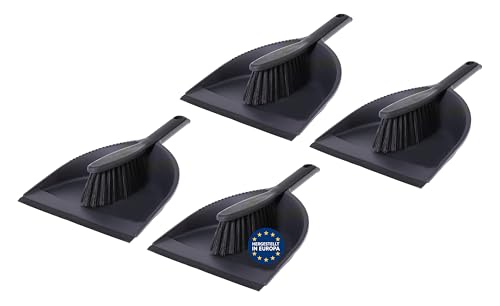 mucHome Kehrschaufel Set in schwarz - Handfeger mit robuste Borsten und Schaufel mit Gummilippe, Kehrblech Kehrset Schaufel Besen Set - Made in Europa (4 Stück) von mucHome