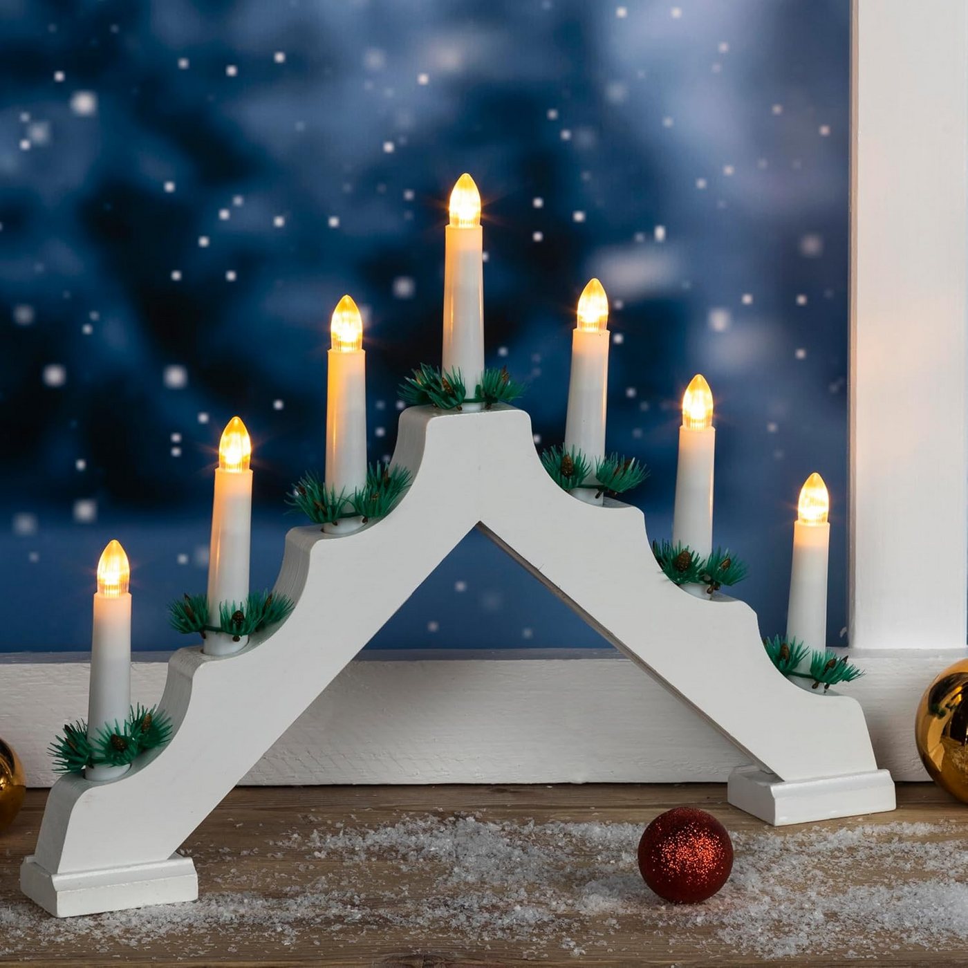 mucHome Kerzenhalter Holz Schwibbogen Lichterbogen 42cm mit 7 LED Kerzen von mucHome