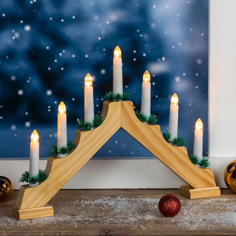 mucHome Kerzenhalter Holz Schwibbogen Lichterbogen 42cm mit 7 LED Kerzen von mucHome