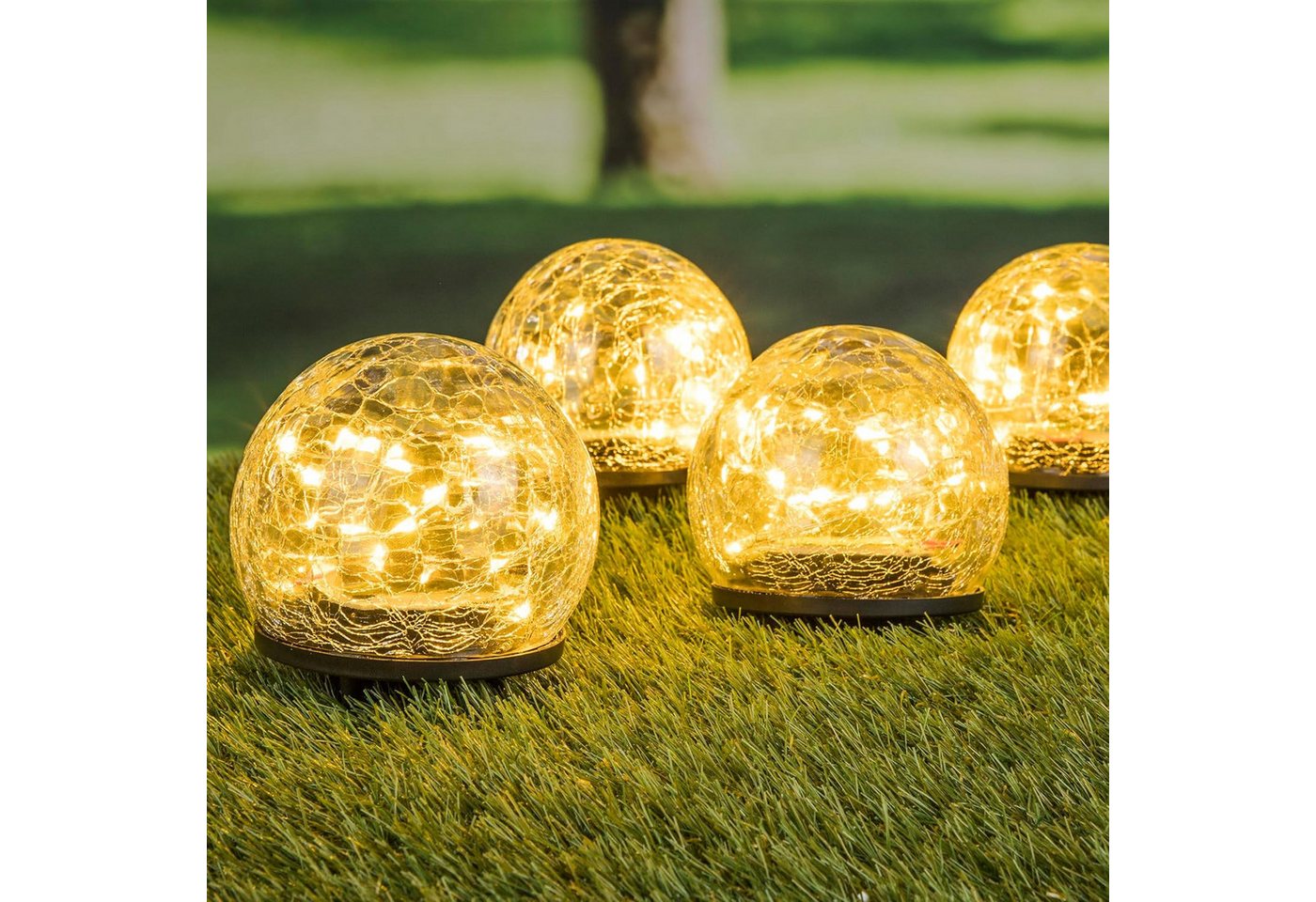 mucHome Kugelleuchte 4er Set LED Solar Kugel in Bruchglas Glas Gartenlampen von mucHome
