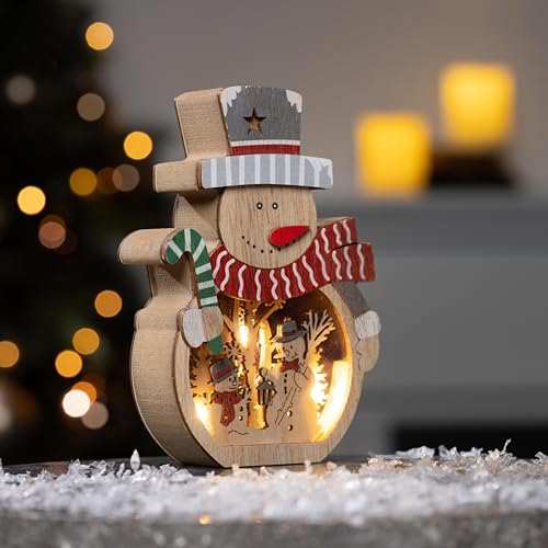 mucHome LED Holzdeko Schneemann & Weihnachtsmann mit 5 warmweiße LEDs Beleuchtung Weihnachtsdekoration Weihnachten Winter Deko Tischdeko Fenster Holz mit Beleuchtung (Schneemann) von mucHome