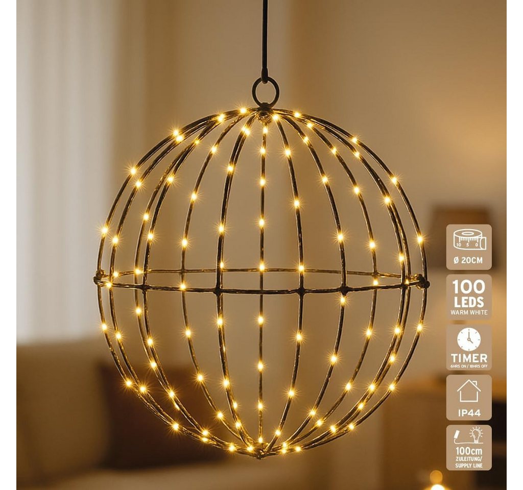 mucHome LED Kugelleuchte LED Metall Lichterkugel Ø20 cm, 100 warmweiße LEDs mit Timer, Batterie mucHome LED Kugelleuchte LED Metall Lichterkugel Ø20 cm, 100 warmweiße LEDs mit Timer, Batterie von mucHome