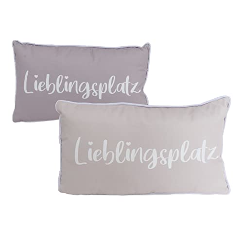 mucHome Lieblingsplatz Deko-Kissen 2er Set Hellbraun und Beige mit Schriftzug Dekokissen Länge 50cm von mucHome