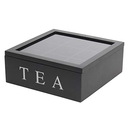 mucHome Teebox aus Holz in Schwarz mit 9 Fächern Teekasten Teebeutelbox Teekiste von mucHome