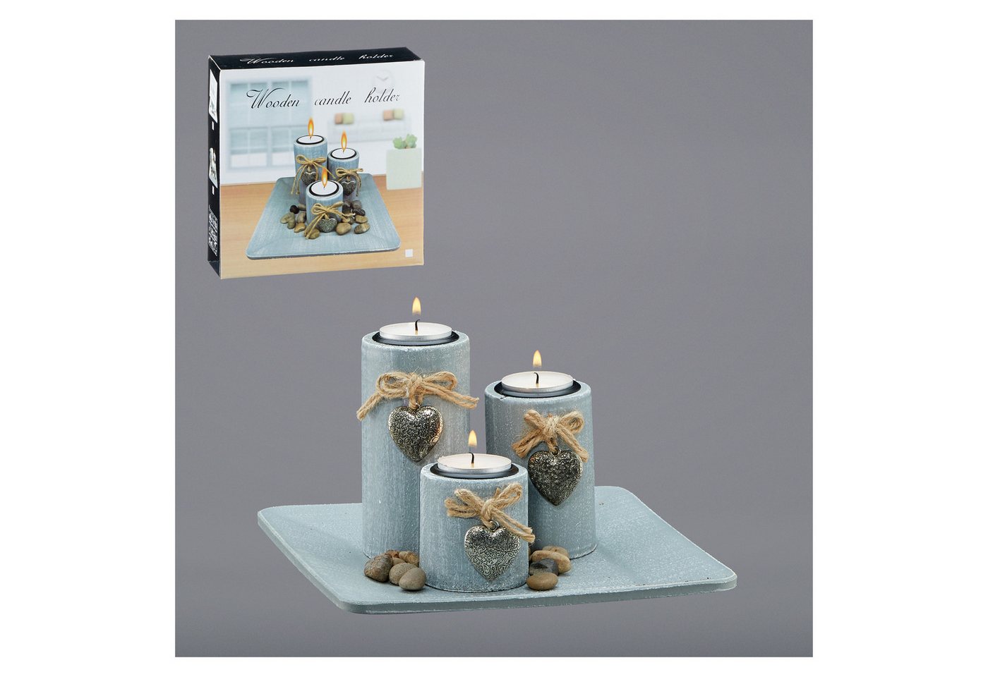 mucHome Teelichthalter Holz Teelichthalter Set Square, Kerzenhalter mit Dekoherzen, 3-teilig mucHome Teelichthalter Holz Teelichthalter Set Square, Kerzenhalter mit Dekoherzen, 3-teilig von mucHome