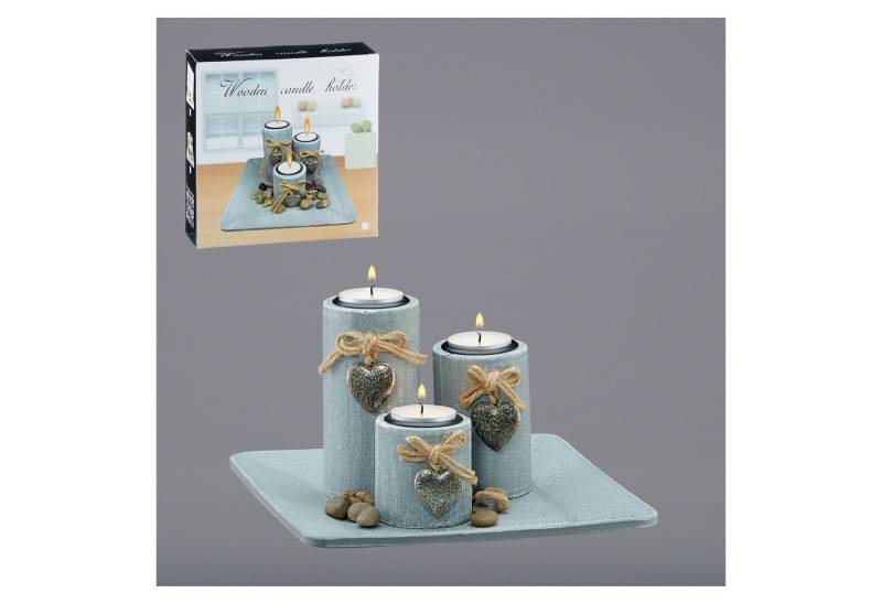 mucHome Teelichthalter Holz Teelichthalter Set Square, Kerzenhalter mit Dekoherzen, 3-teilig von mucHome